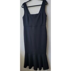 Lulus Black Square Neck Mermaid Flounce Hem Midi Dress XL Sleeveless V-Back